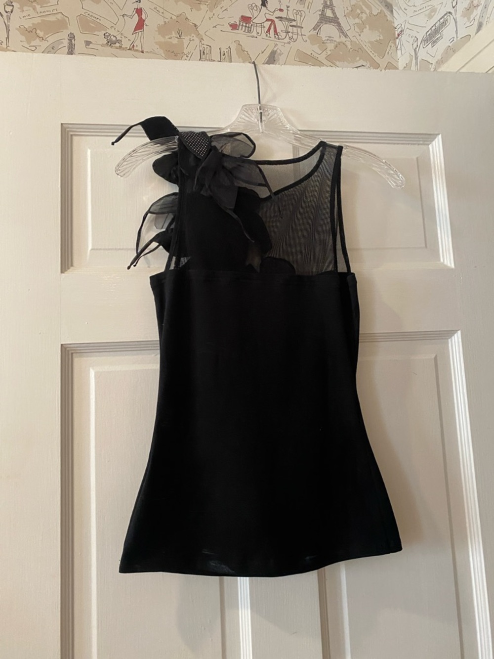 Anne Fontaine. Black t-shirt knit cami with silk flowers. Sz. 36/ XS - Picture 5 of 8